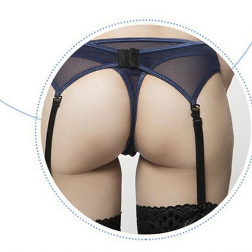 Pure Color Bowknot Mesh & Lace Underwear Suit With Garter Belt