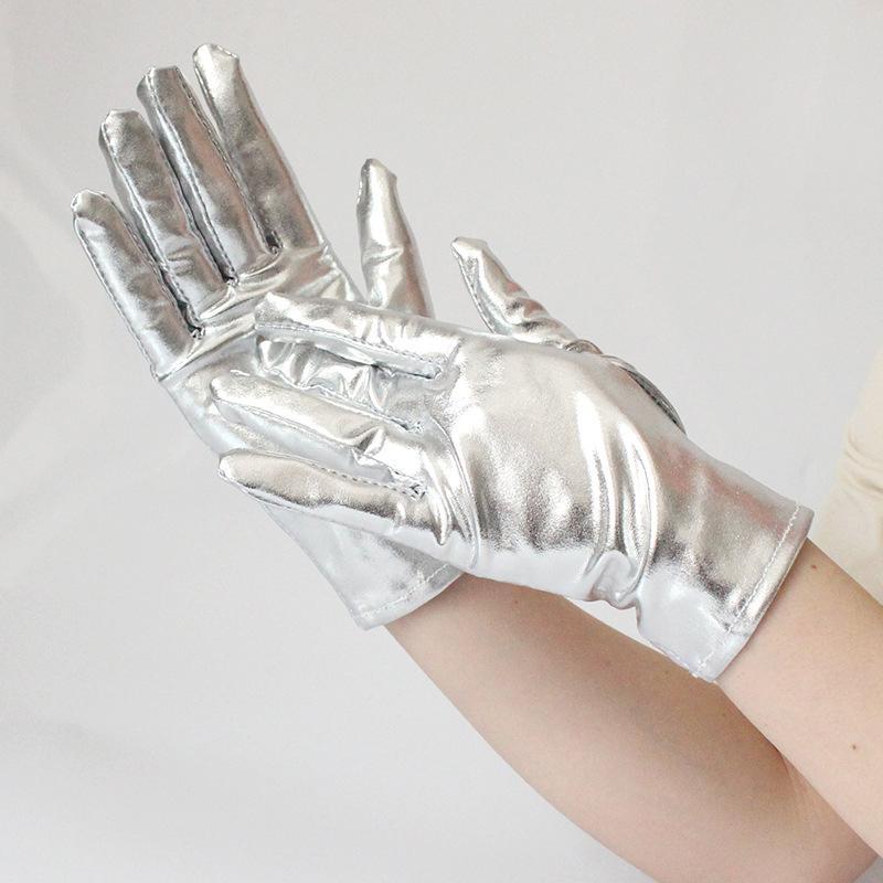 Short-length Faux Leather Dancing Show Gloves